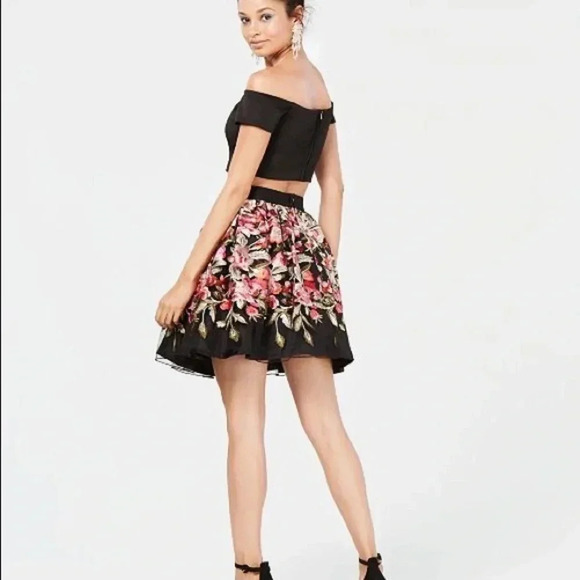 Trixxi Size 13 Floral Embroidered Skirt & Off The Shoulder Crop Top. New - Picture 2 of 7
